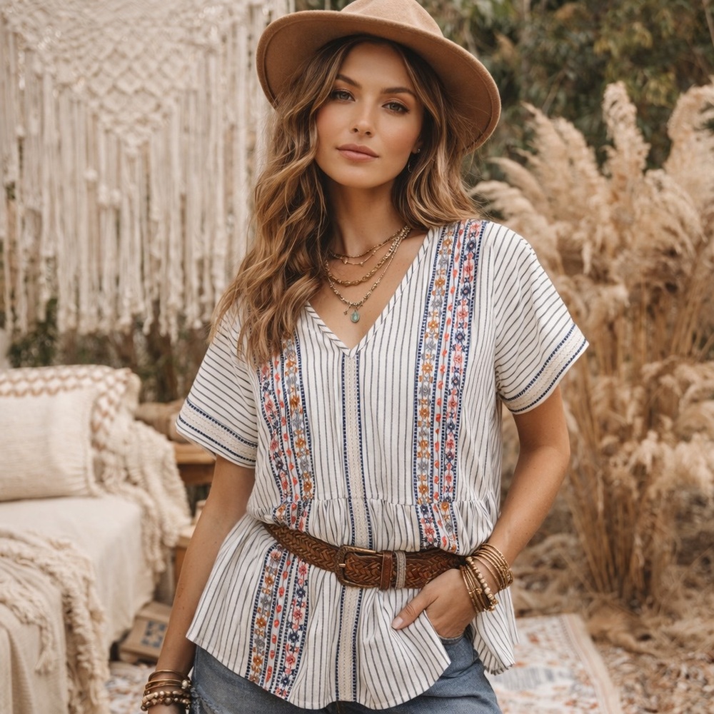 Vici Boho Embroidered Cotton Top